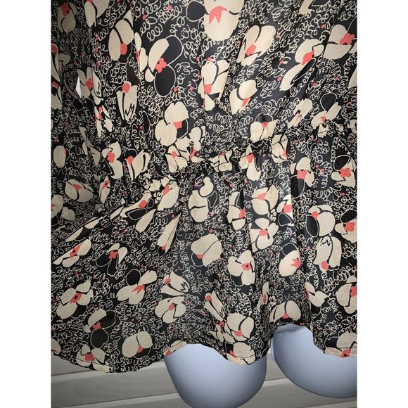 Lily Rose Sz MEDIUM Tunic Peplum Popover Black Scribble Floral Semi Sheer EUC - Picture 7 of 11